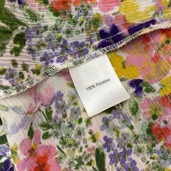 Norm Thompson Escape Ordinary Women Floral Sheer Blouse Top Button M Boho Hi Low - Picture 5 of 14